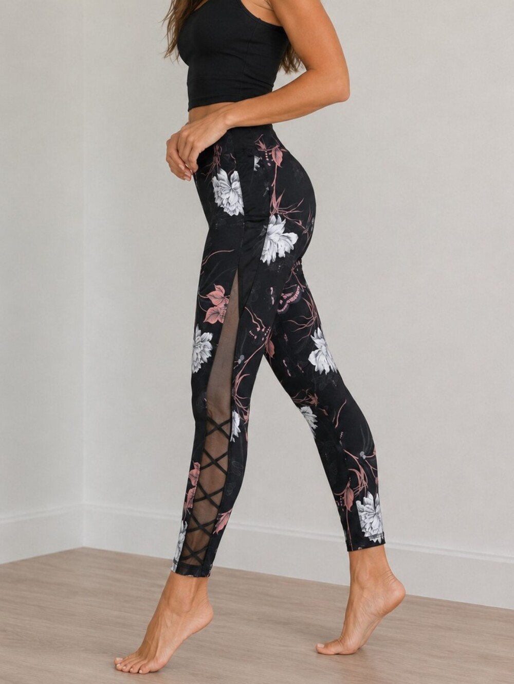 Victoria’s Secret Sport Very Sexy Floral Mesh Lace-Up Leggings Yoga Pants Size S